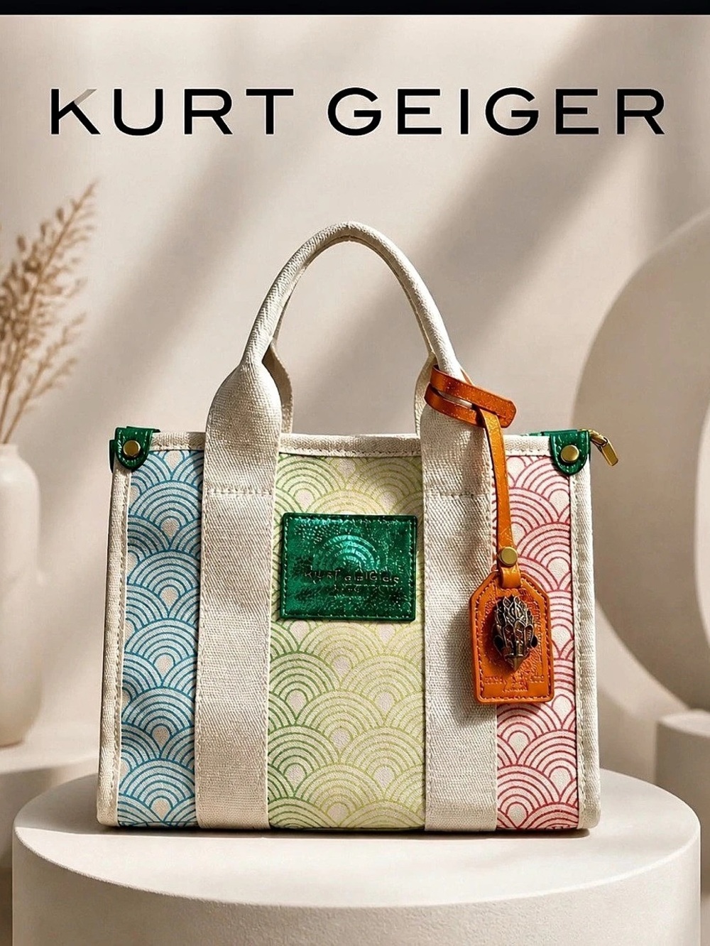 Kurt Geiger Printed Canvas Tote in White & Multicolor NWOT
